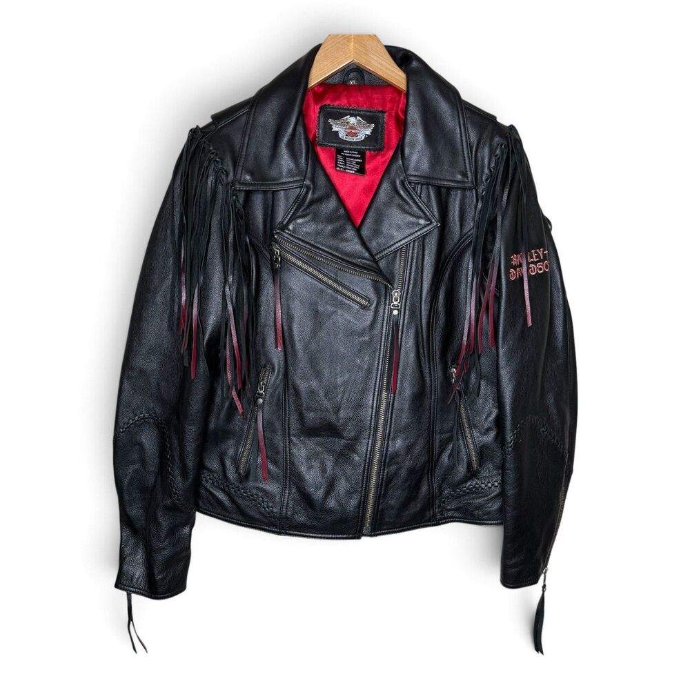 Harley Davidson Magic Dip Dyed Fringe Leather Jacket Womens XL 97088-09VW Winged